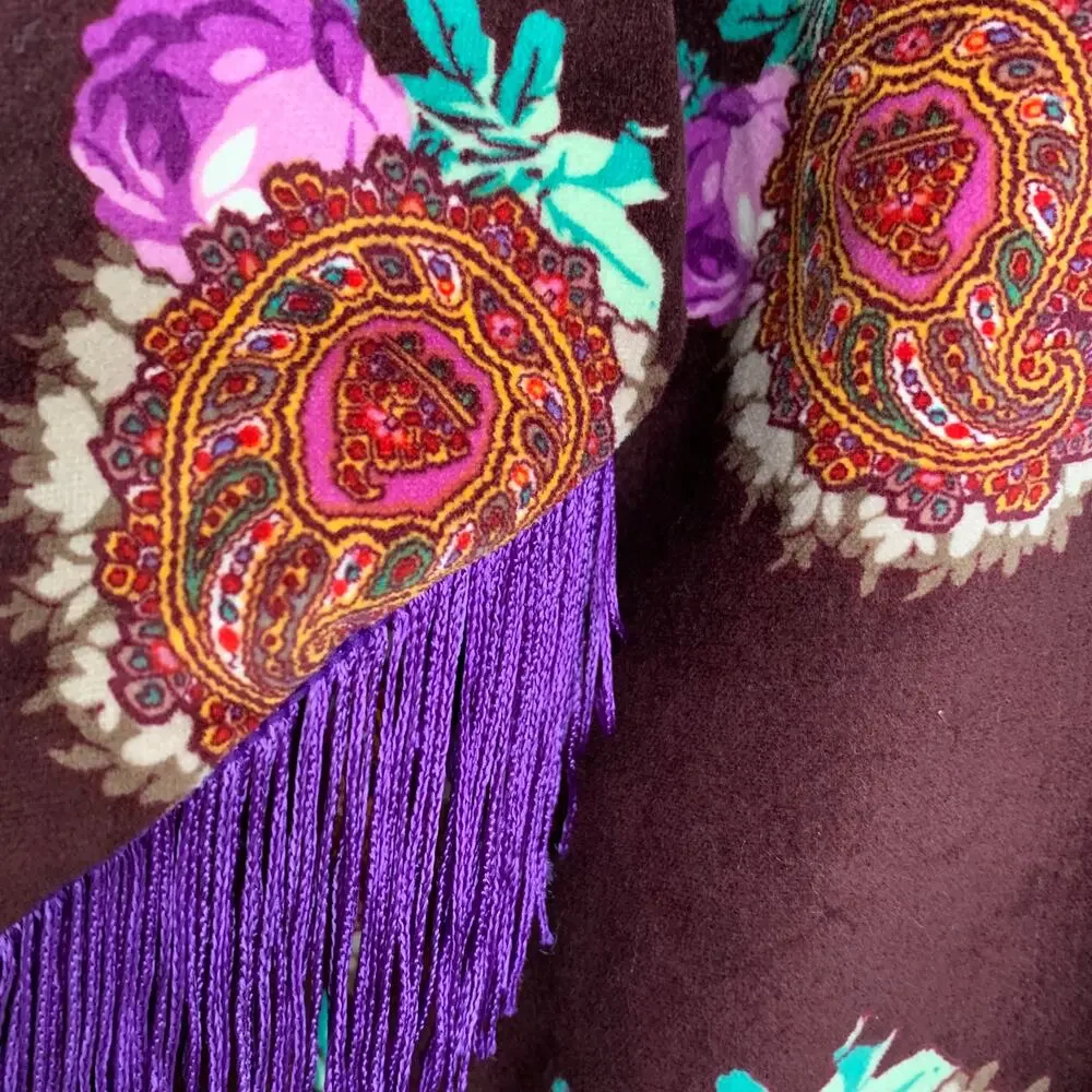 Moon & Nomad Mixed Emotions Velvet Bomber Jacket Burgundy Purple Fringe Medium - Picture 3 of 14